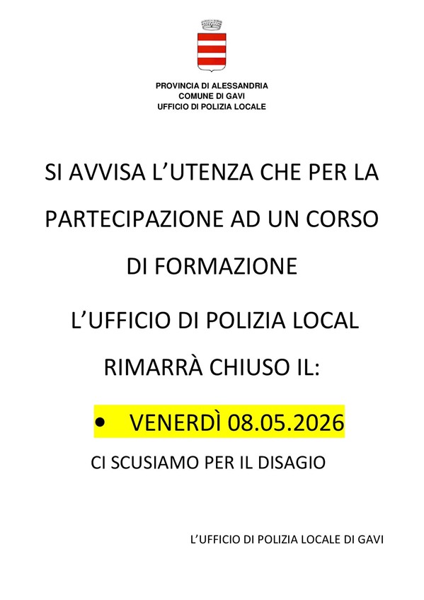 Chiusura Ufficio di Polizia Locale 08.05.2026